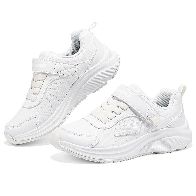 Skechers Girls Synthetic Leather Velcro Lightweight Versatile Classic Sports Shoes Shock Absorbing Comfortable School Sneakers 302644L-WHT