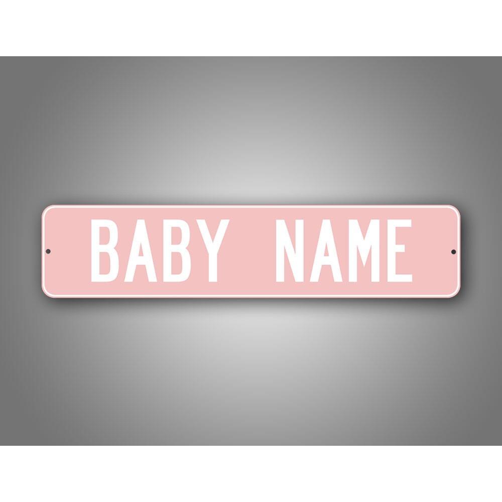 Custom Metal Tin Sign 4x16 Inch Baby Pink, Personalized Street Sign Custom Text, Novelty Wall Decor for Kids Nursery Room Home