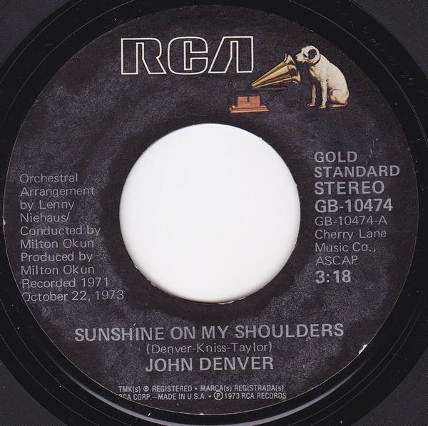 

7inch Record JOHN DENVER - Sunshine On My Shoulders GB10474 RCA US Pop Used