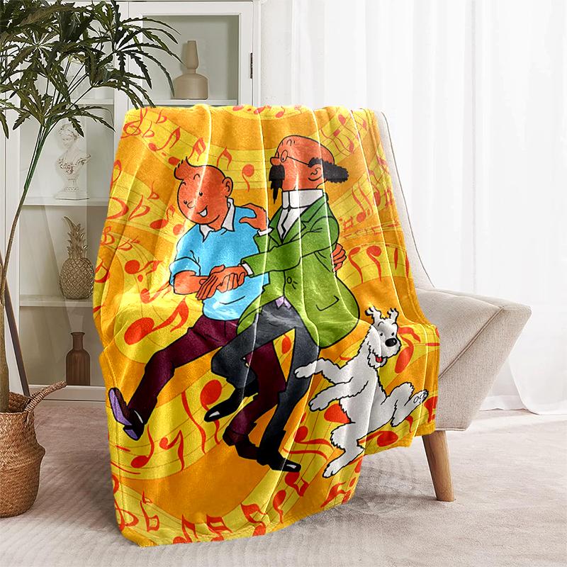 1pc Blanket The Adventures of Tintin2 Print Design, Lightweight Blanket for Sofa, Bed- Soft &Warm, Gift for All Seasons like Christmas, Halloween