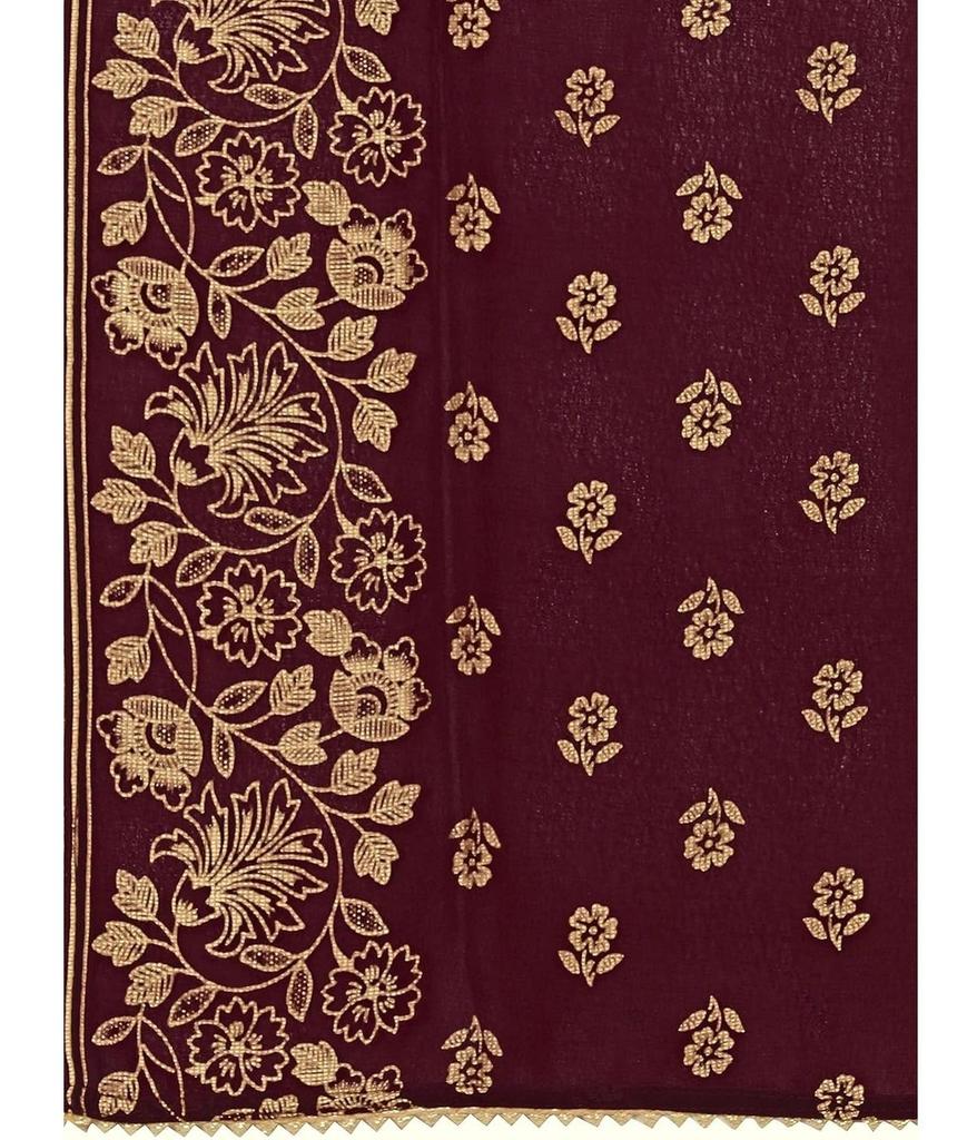 Women's Maroon Poly Crepe Straight Kurta Pant With Dupatta Set Party Wear Top Tunic Dress