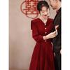 New Chinese-Style Festive Long Dress for Women, Autumn and Winter Plus-Size Elegant Red Dress for Engagement and Homecoming