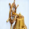 Brass Plated Hanging Ship Wheel Bell, 17.78 Cm