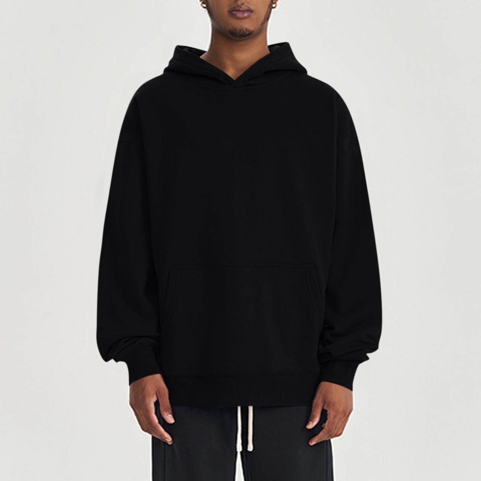 

Мужская модная однотонная толстовка с капюшоном и карманом с длинным рукавом L чёрный