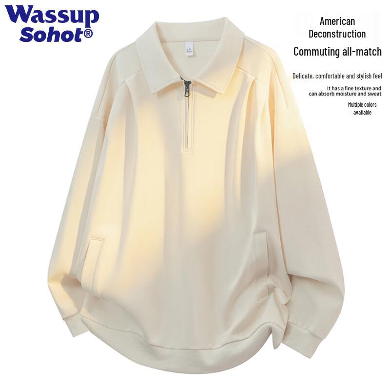 Wassup Sohot Men's Half-Zip Polo Collar Sweatshirt