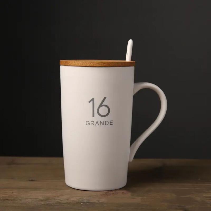 Ceramic Water Cup with Bamboo Lid and Spoon