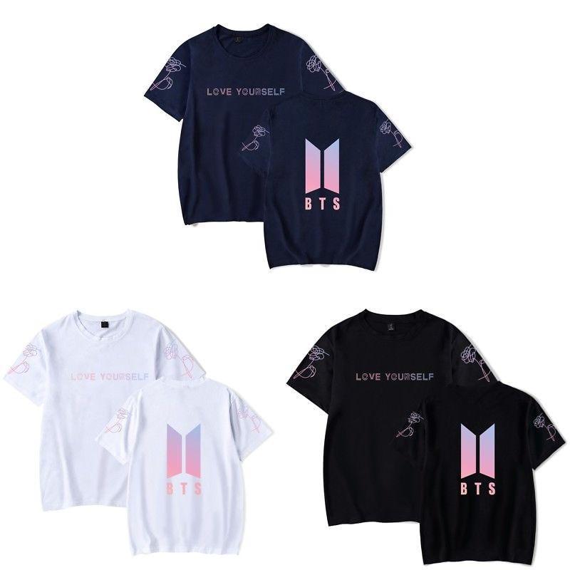 Bts Tryckt T-shirt Kortärmad Bomull Vardagskläder För Fans Mode