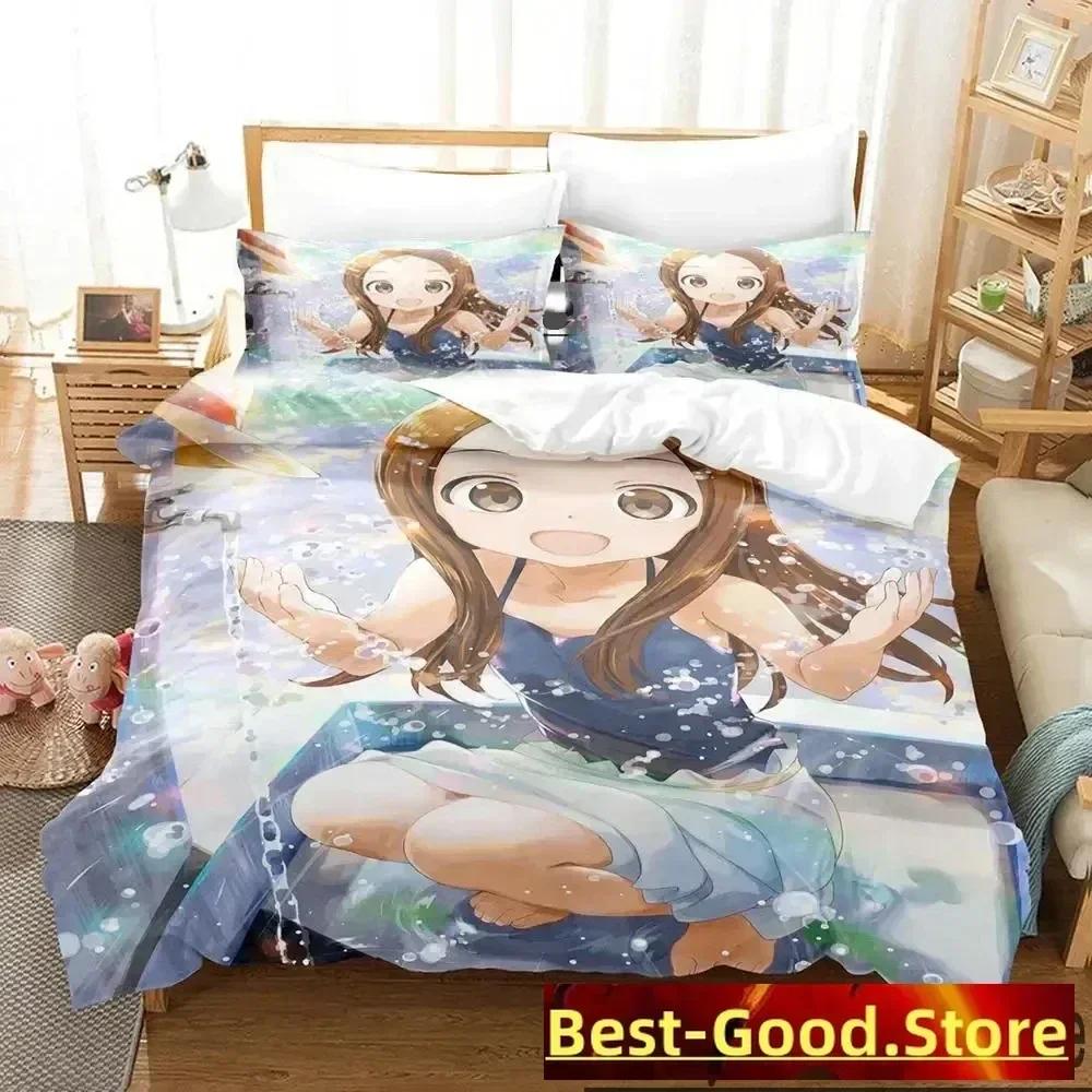 Teasing Master Takagi-San Bedding Set Printed With Pillowcase Bed Duvet Cover Soft Queen King Size Bedclothes Home Boys Adult