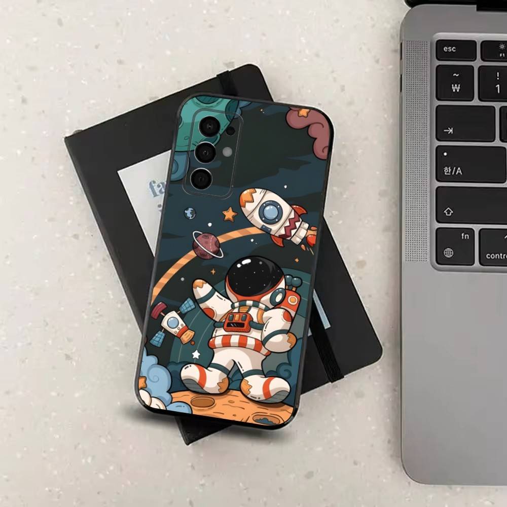Cartoon Astronaut Space Case For Samsung Galaxy A73,52,71,53,32,72,41,J7,22,Note,31,8,9,Soft Black Silicone Cover