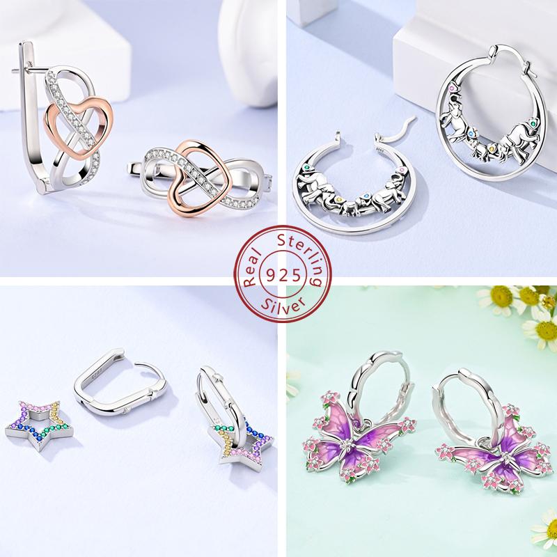 2025 New 925 Sterling copper Hoop Earrings Flowers Zircon Drop Earrings Stud For Woman Fine Birthday Wedding Party Zircon Gifts