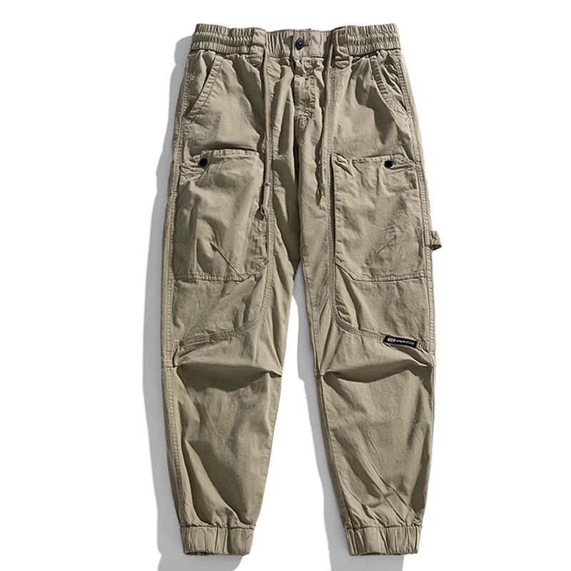 American Vintage Washed Cotton Overalls Spring New Men's Outdoor Multi-pockets Ankle-tied Loose Casual Trousers