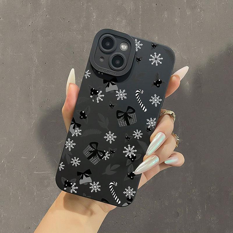 Snowflake Christmas Gift Tree Phone Case For iPhone 16 15 14 Plus 13 12 11 Pro Max 16 Plus 8 7 Santa Claus Gift Shockproof Folds Texture Soft Cover