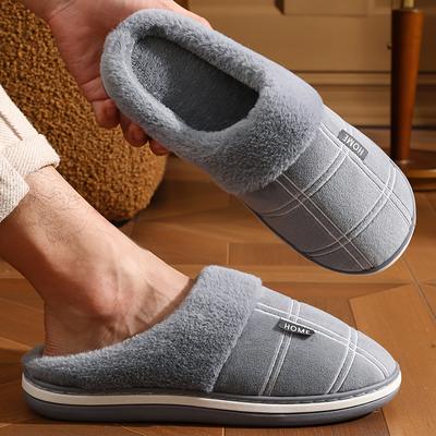 [Winterschuhe] Gemütliche Plüsch-Winterschuhe für Herren | Weich gefüttert mit Fleece, Memory-Foam-Unterstützung, Rutschfeste TPR-Sohle, Runde Zehenpartie, Grau Kariertes Muster