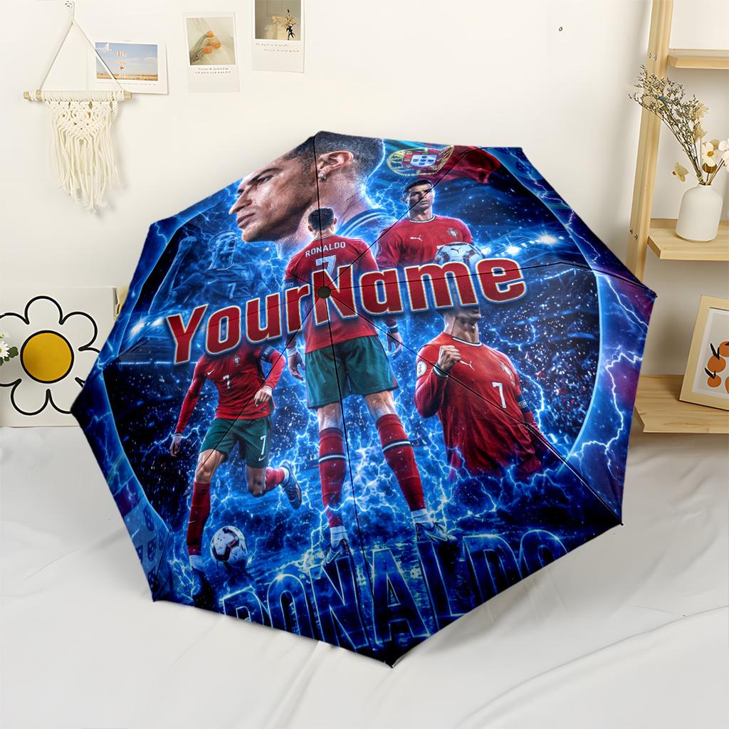 Cristiano Ronaldo Customize Text Umbrella Portable Automatic Umbrella Sturdy 8-Rib Shaft Compact Design for Women/Men Fashionable Accessory