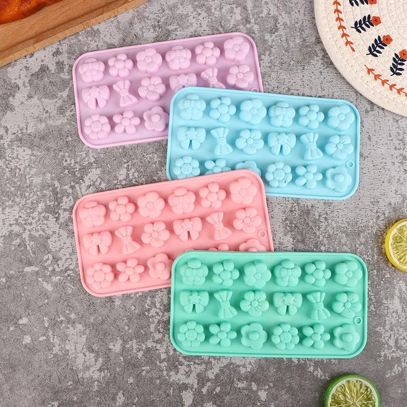 1Pc 18Cavities Flower Bow Tie Silicone Mold DIY Pudding Ice Baking Tools Biscuit Pastry Dessert Fondant Candle Cake Mold