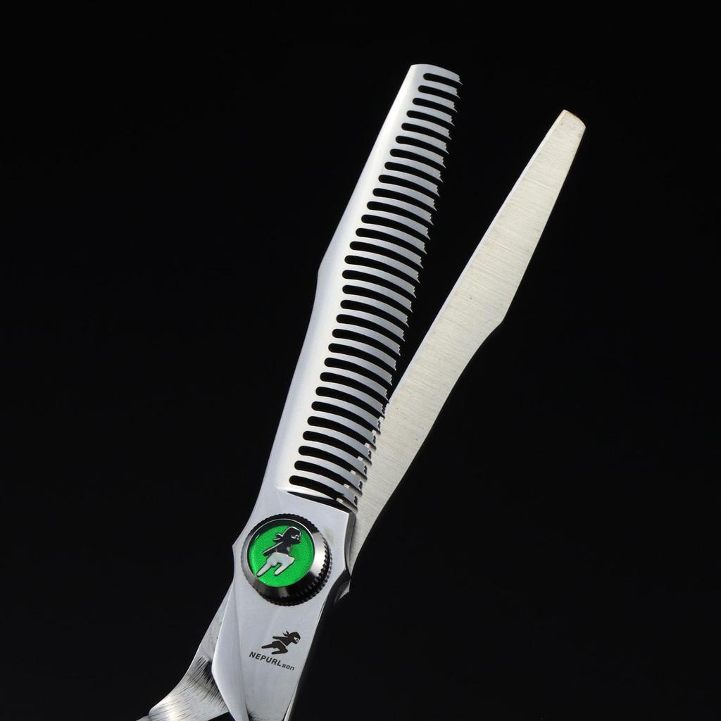6.0-Inch Serrated Green Gem Hairdressing Scissors - Straight Shears with Antler Fishbone Design