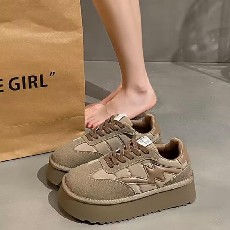 Round Toe Thick-soled Women's Winter New Heightening Non-slip Sports Shoes Fashionable Casual Lace-up Sneakers Women