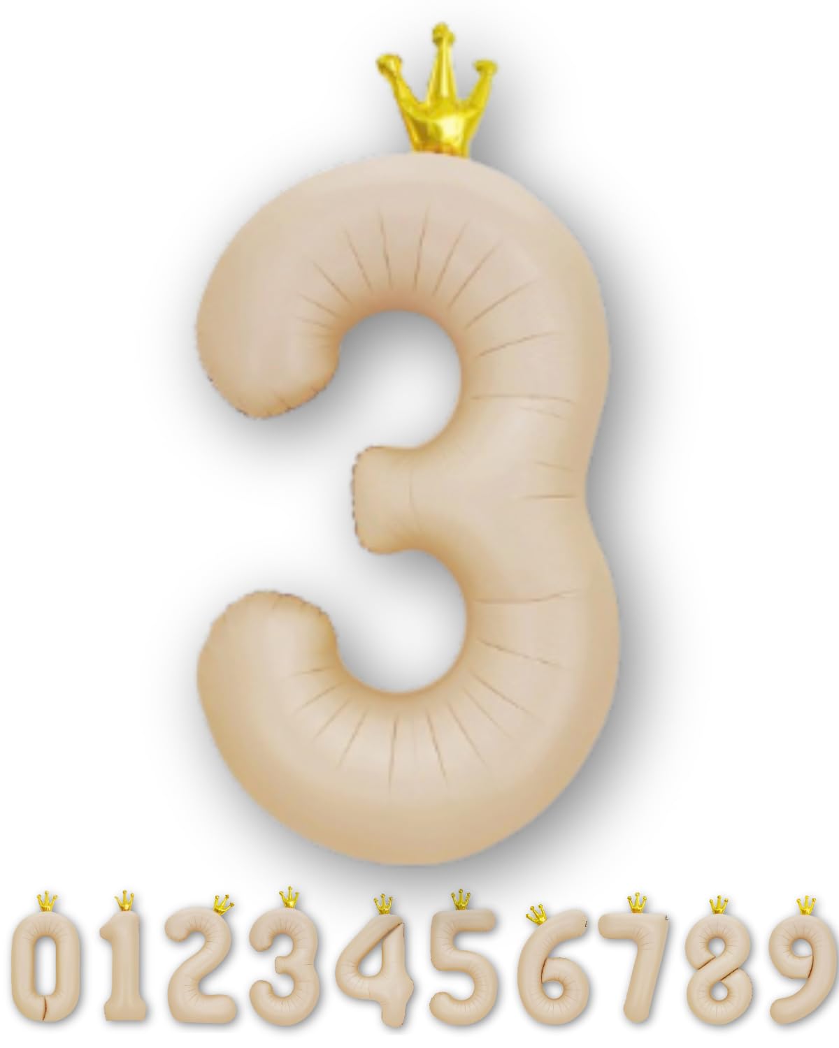 

La Kissa Balloon Number Birthday Decoration 40-Inch Large Number Balloon Crown Beige 90cm Commemorative Day Set of 3