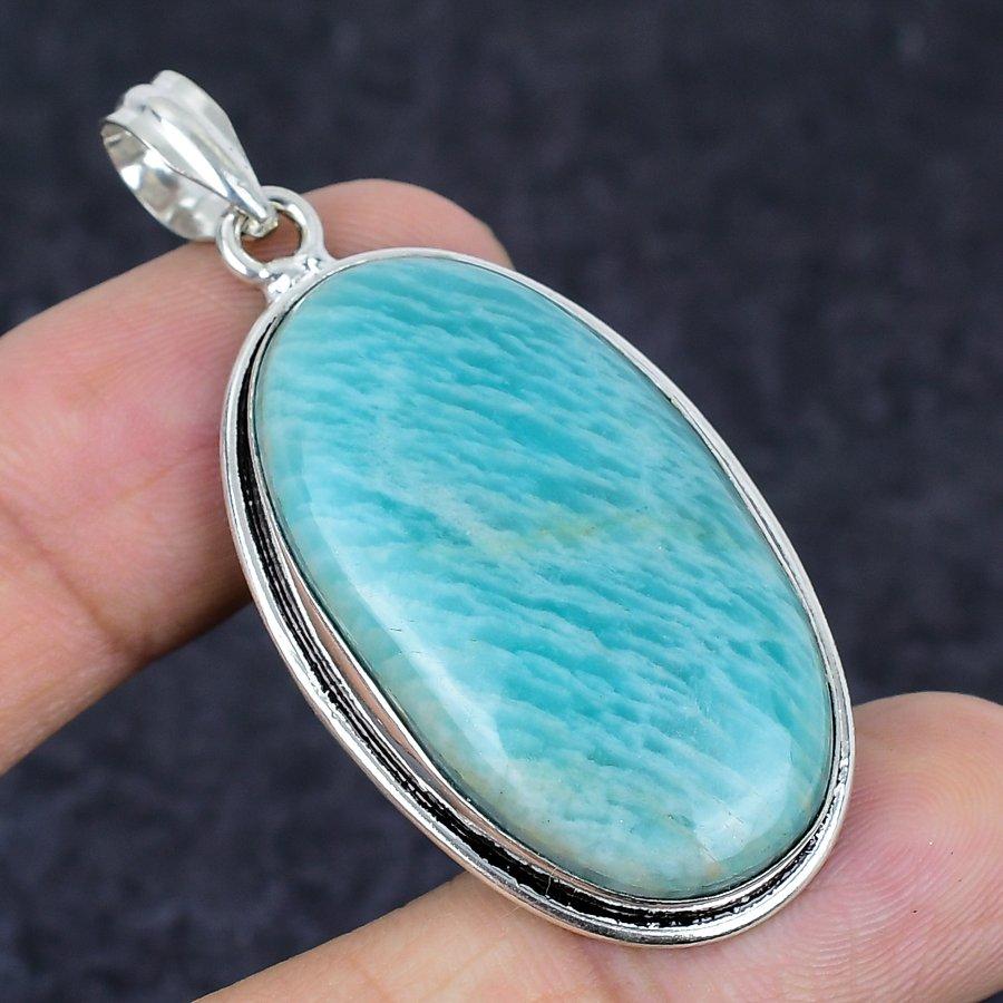 Amazonite Gemstone Handmade 925 Sterling Silver Jewelry Pendant 2.17" k7K12