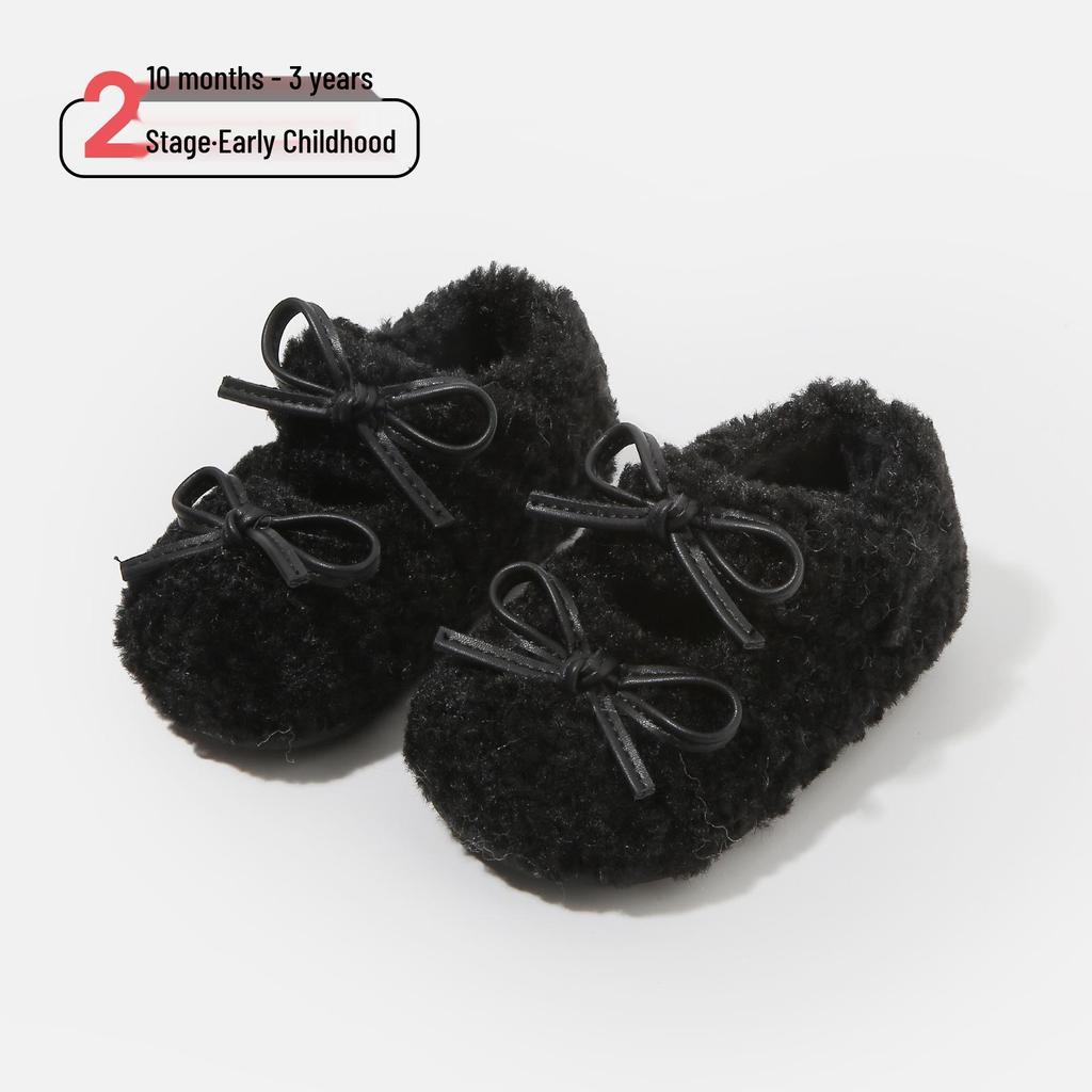 Winter Plush Baby Walker Shoes - Warm, Furry, Flat Bottom Infant Shoes for Girls with Velvet Lining
