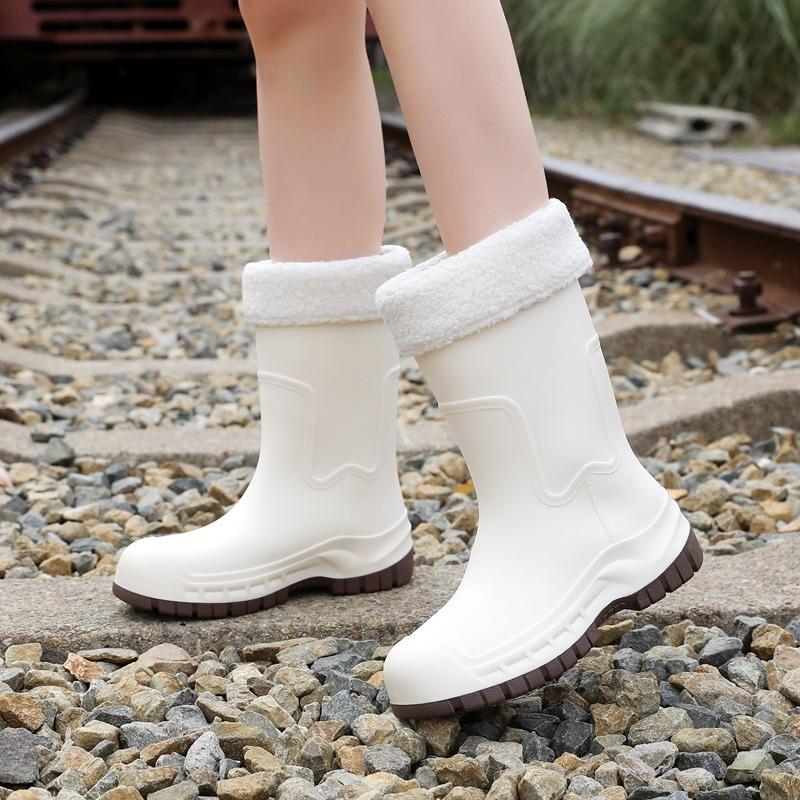 Rain shoes women's high tube new outdoor non-slip water shoes platform water boots fleece rubber shoes rain boots