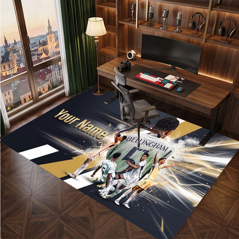 Jude Bellingham Custom Crystal Velvet Rug, Personalized Name Text Print, Football Logo Soft Non‑Slip Floor Mat Home Decor Gift