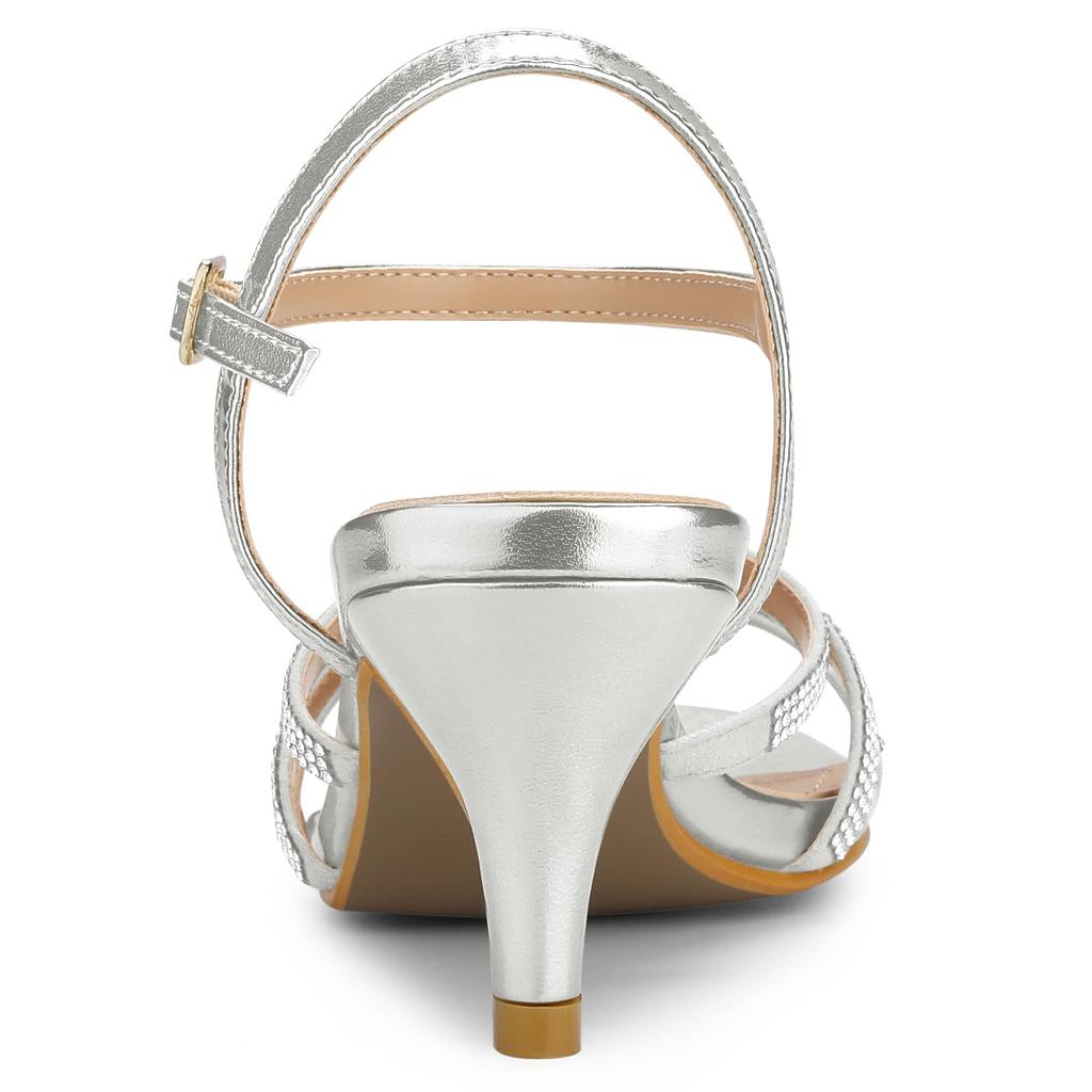 Knöchelriemchen Strass Kitten Heel [Allegra K] Damen Sandalen, silber, 26.0cm