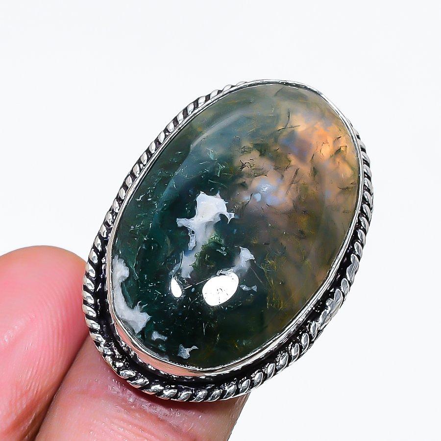 Natural Moss Agate Gemstone 925 Sterling Silver Jewelry Ring Size 6 AR-18766