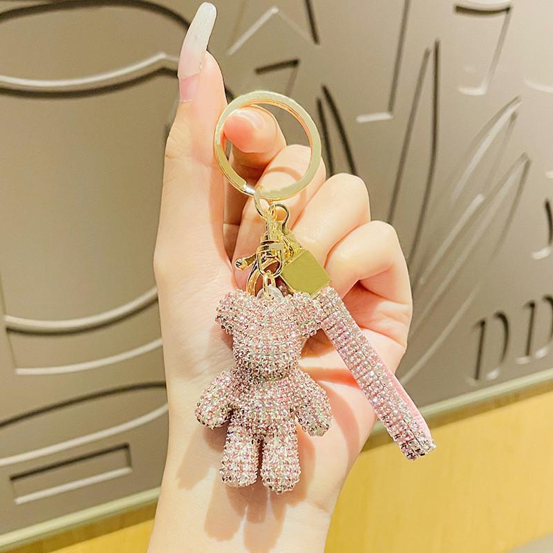 

Bear Rhinestone Creative Keychain Fashion Student Backpack Decoration Pendant розовый