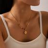 French style vintage 18K gold stainless steel sun cat's eye stone pendant necklace colorful stone titanium steel necklace
