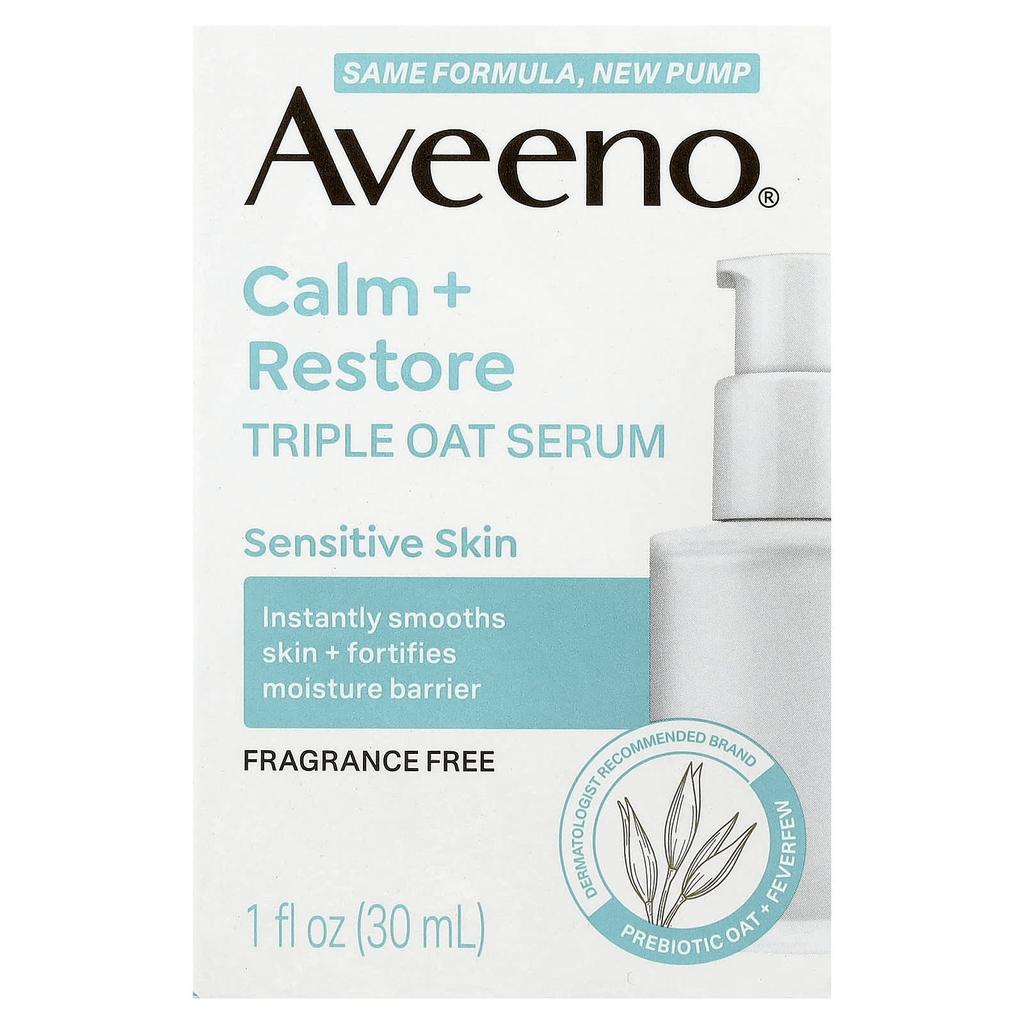 Aveeno Soothing + Recovering, Triple Oat Serum, Sensitive Skin, Fragrance-Free, 30ml (1 Fl Oz)