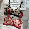 Sexy Peach Heart Embroidered Mesh Underwear Women's Big Breasts Show Small Rabbit Ears Cup Soft Steel Ring Silk Natal Red Bra