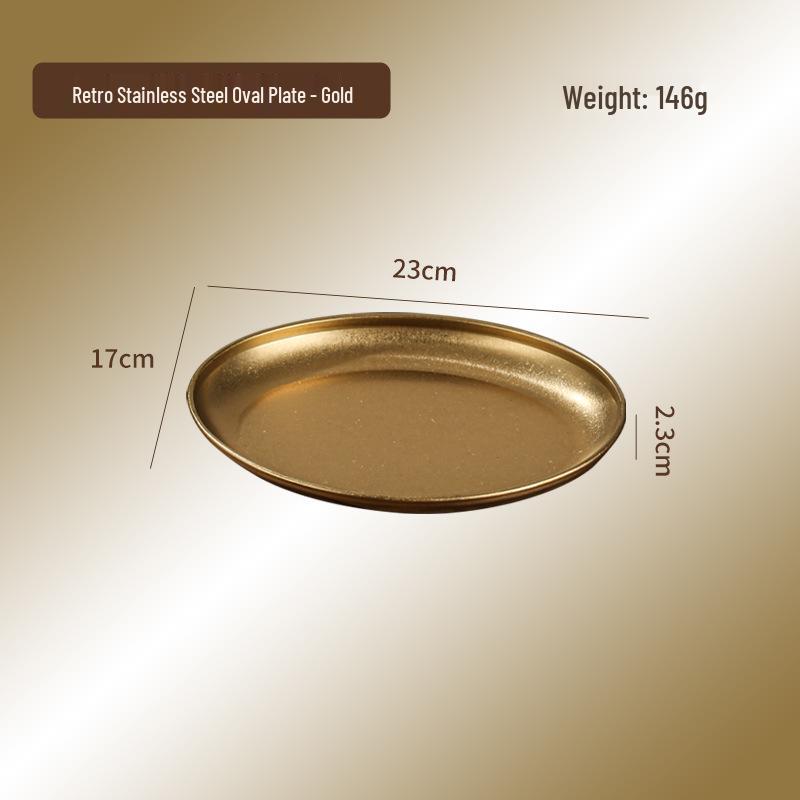 Retro Stainless Steel Egg-Shaped Oval Plate – Creative Dinnerware for BBQ, Cold Dishes, and Snacks
