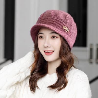 Women's Fashion Winter Thicken Warm Fleece Lined Hat All Match Outdoor Cycling Cold-proof Knitted Woolen Mom Hat