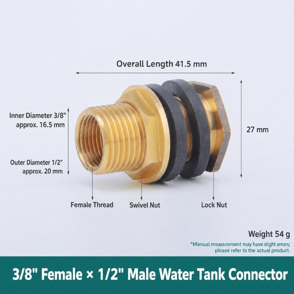 1Pcs Brass Brass Water Tank Connector BSP Thread Connector for Garden Irrigation Plumbing 3/8F to 1/2M