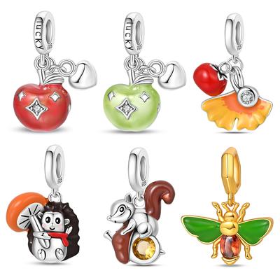 Neu im Angebot Charms Kupfer Glücksbringer Rotes und Grünes Apfel Charms Perlen Passend für Damen 3mm Original Armband Halskette DIY Feiner Schmuck Geschenke