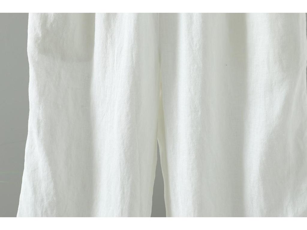 Japanese Pure Linen Women's Wide-Leg Elastic Waist Pants