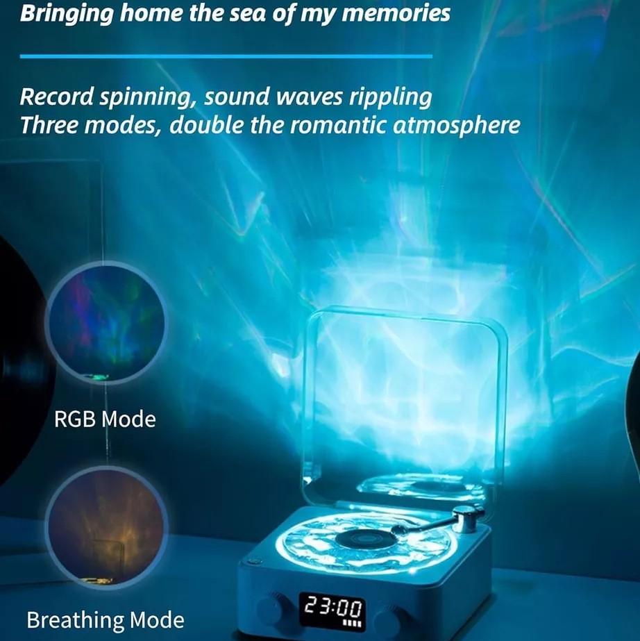 Reproductor de Vinilo Waves Altavoz Bluetooth con Ruido Blanco Tocadiscos Retro Altavoz Ayuda para Dormir Altavoz con Forma de Vitrola con Luz RGB