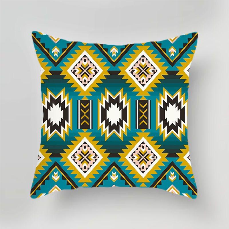 Ethnic Style Geometric Pattern Square Polyester Pillowcase Sofa Living Room Cushion Cover Bedroom Bedside Pillow Cover