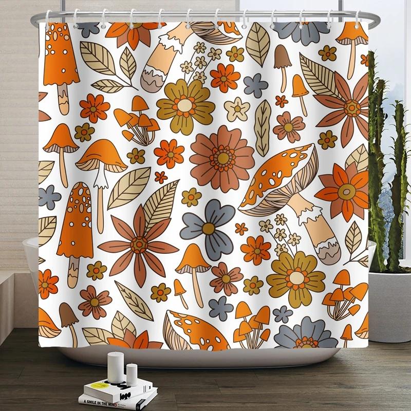 Hello Fall Shower Curtain Autumn Maple Leaves Pumpkin Bathroom Decor Polyester Fabric Cloth Shower Curtain With Hooks Room Decor