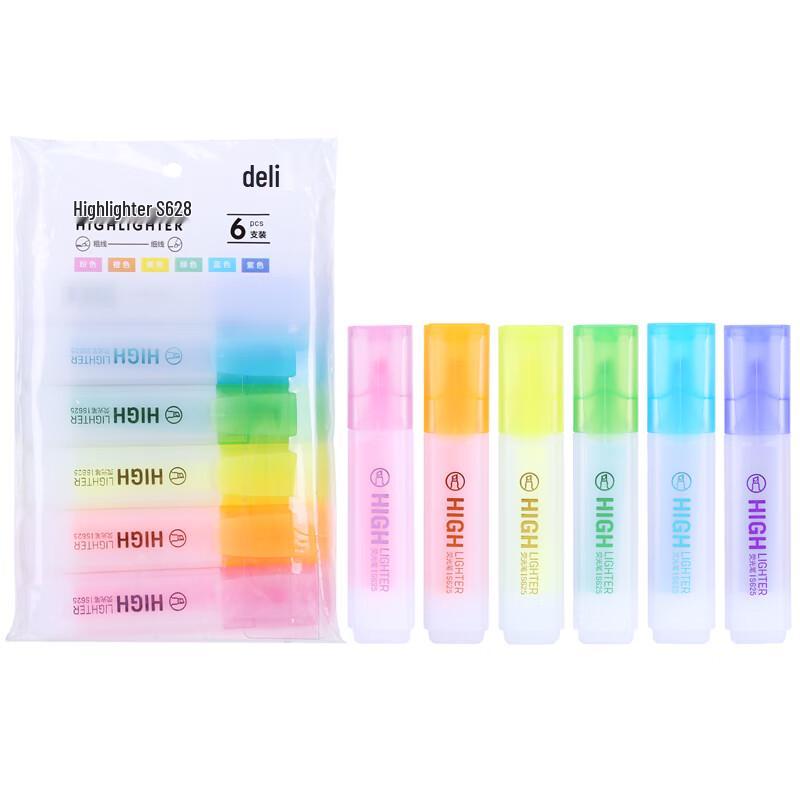 Deli S628 6-Color Chisel Tip Highlighter Pen Set