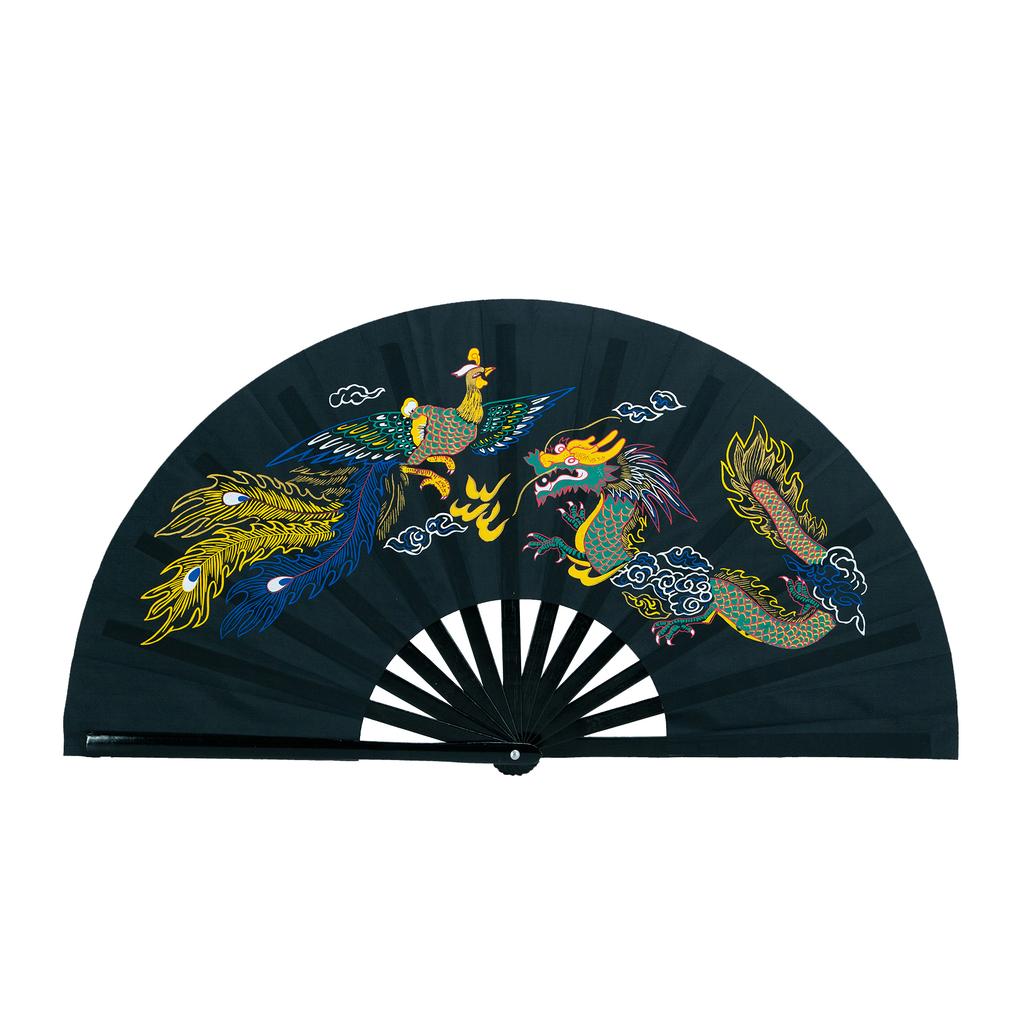 Single-Sided Tai Chi Ring Fan Bamboo Ribs Kung Fu Martial Arts Performance Dance Fan Dragon and Phoenix Right Hand Fold Hand Fan
