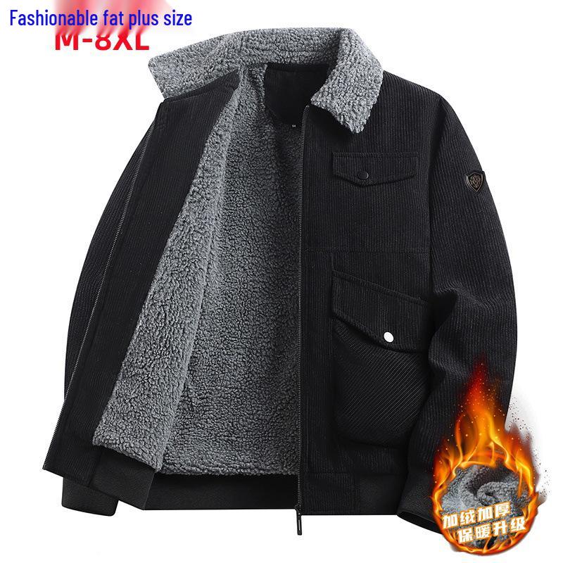 Men's Plus Size Winter Corduroy Lambswool Jacket - Warm Lapel Workwear Coat for All Ages