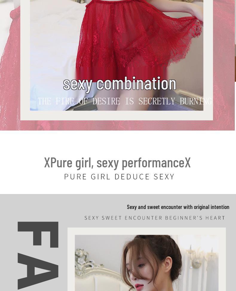 Lange Nacht Damen Sexy Transparentes Netzspitze Nachthemd Set