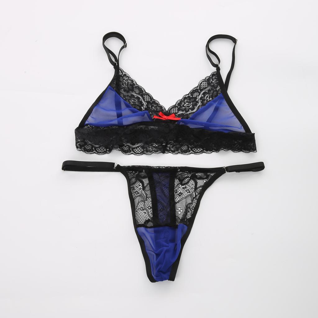 Conjunto de Lencería Sissy para Hombre con Ribete de Encaje Malla Transparente Sujetador Tanga Conjunto de Ropa Interior Outfits Exóticos para Crossdresser Gay Femboy Exótico Ropa de Dormir de 2 Piezas