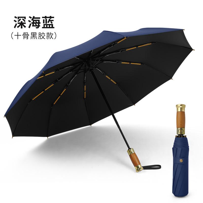 Automatic Light Luxury Wooden Handle Sun Umbrella Umbrella Oversized Men's Folding Umbrella