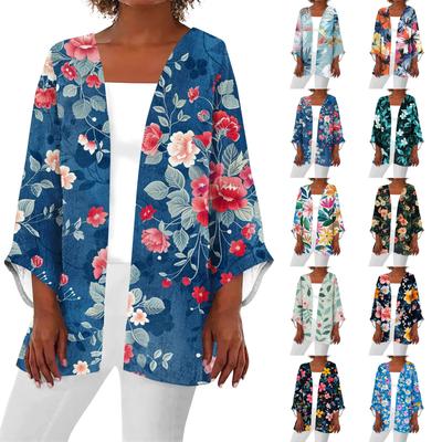 Damen Lässige und Modische Bedruckte Leichte Mittellange Jacke Cardigan Cardigan