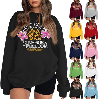 Women's Casual Fashion Print Long Sleeve O-Neck Pullover Top Blouse