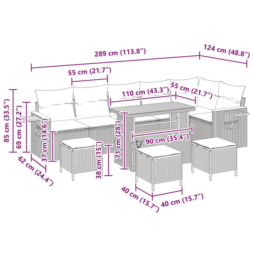 Garden Sofa Set 10 pcs Black Poly Rattan