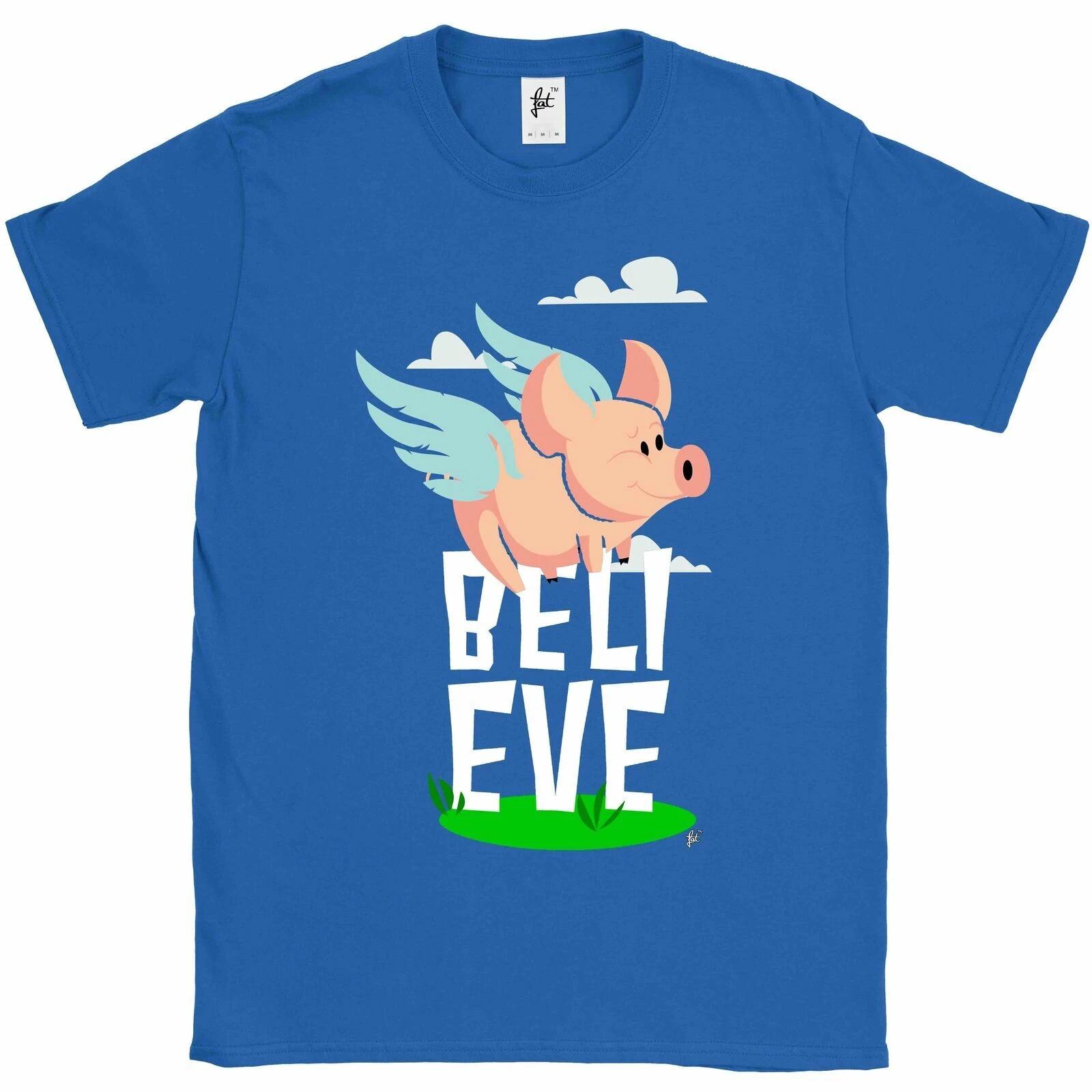 Believe That Pigs Can Fly With Wings In Sky Mens T-Shirt XL